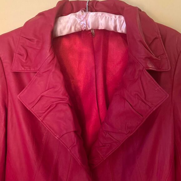 Women's Red Leather Jacket Retro Style by In Suede Size M - Picture 2 of 7